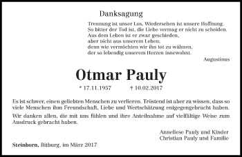 Traueranzeige von Otmar Pauly von trierischer_volksfreund