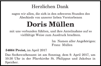 Traueranzeige von Doris Müllen von trierischer_volksfreund