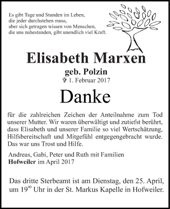 Traueranzeige von Elisabeth Marxen von trierischer_volksfreund