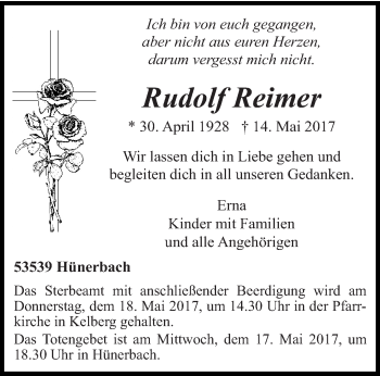 Traueranzeige von Rudolf Reimer von trierischer_volksfreund