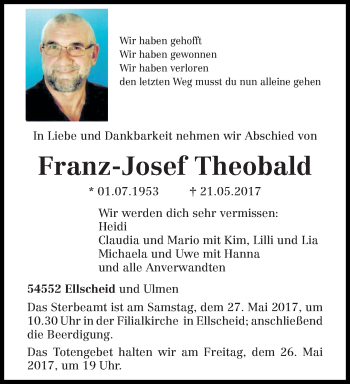 Traueranzeige von Franz-Josef Theobald von trierischer_volksfreund