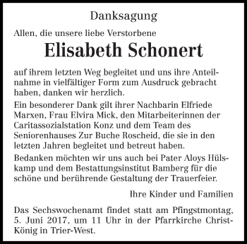 Traueranzeige von Elisabeth Schonert von trierischer_volksfreund