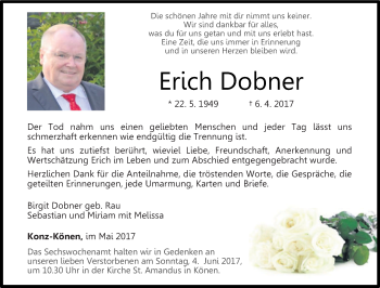 Traueranzeige von Erich Dobner von trierischer_volksfreund