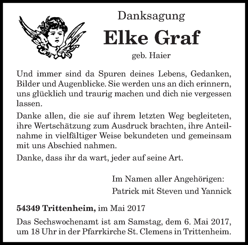 Traueranzeige für Elke Graf vom 03.05.2017 aus trierischer_volksfreund