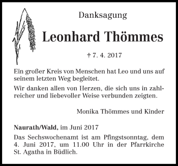 Traueranzeige von Leonhard Thömmes von trierischer_volksfreund