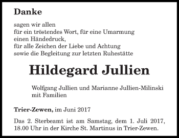 Traueranzeige von Hildegard Jullien von trierischer_volksfreund