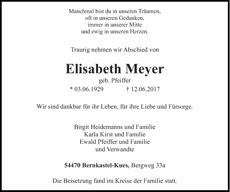  Traueranzeige für Elisabeth Meyer vom 17.06.2017 aus trierischer_volksfreund