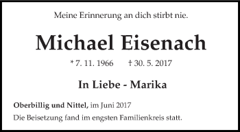 Traueranzeige von Michael Eisenach von trierischer_volksfreund