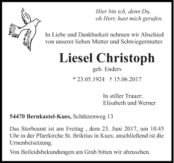 Traueranzeige von Elisabeth Christoph von trierischer_volksfreund