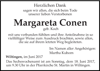 Traueranzeige von Margareta Conen von trierischer_volksfreund
