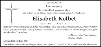 Traueranzeige von Elisabeth Kolbet von trierischer_volksfreund