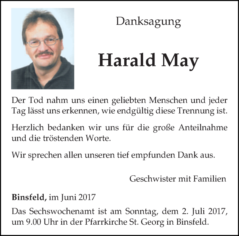  Traueranzeige für Harald May vom 28.06.2017 aus trierischer_volksfreund