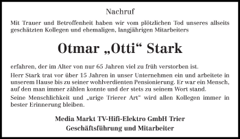 Traueranzeige von Otmar Stark von trierischer_volksfreund