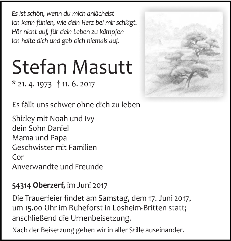  Traueranzeige für Stefan Masutt vom 14.06.2017 aus trierischer_volksfreund