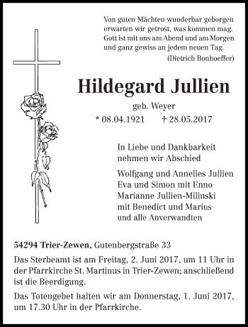 Traueranzeige von Hildegard Jullien von trierischer_volksfreund