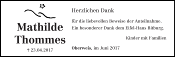 Traueranzeige von Mathilde Thommes von trierischer_volksfreund