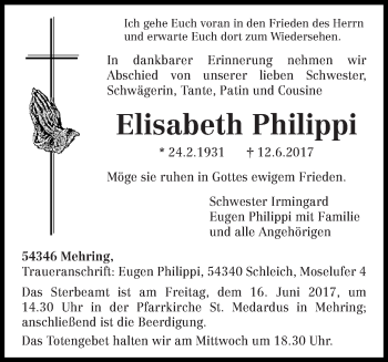 Traueranzeige von Elisabeth Philippi von trierischer_volksfreund
