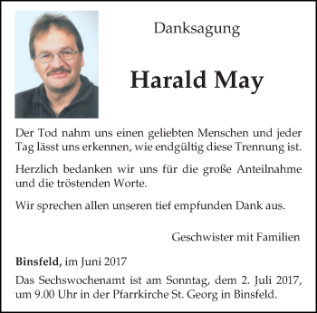 Traueranzeige von Harald May von trierischer_volksfreund