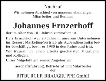 Traueranzeige von Johannes Ernzerhoff von trierischer_volksfreund