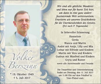 Traueranzeige von Volker Berszinn von trierischer_volksfreund