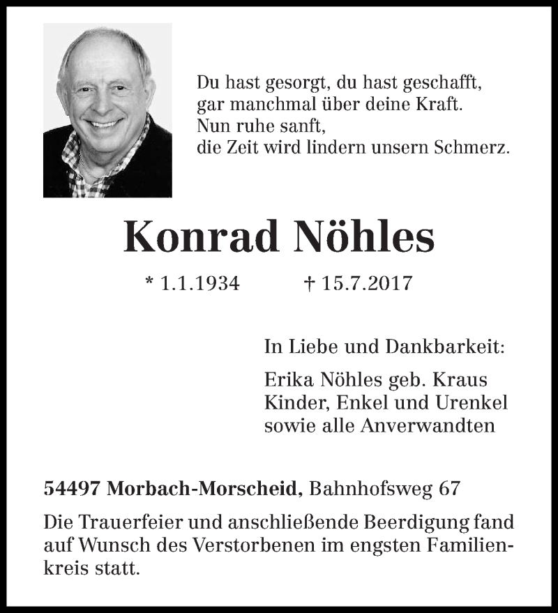  Traueranzeige für Konrad Nöhles vom 22.07.2017 aus trierischer_volksfreund