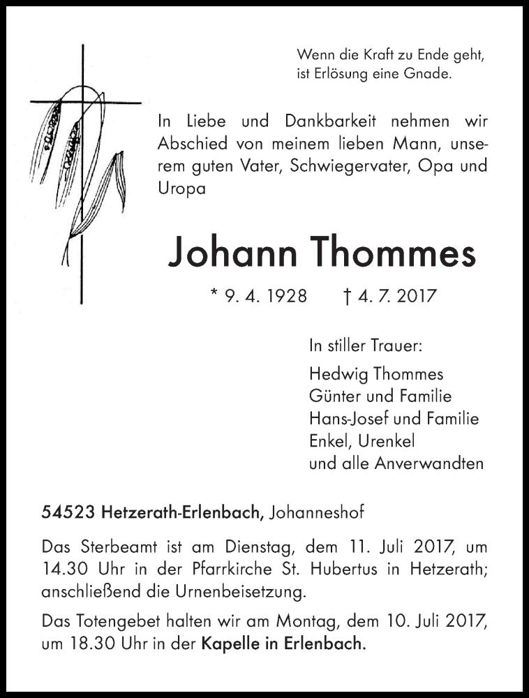  Traueranzeige für Johann Thommes vom 08.07.2017 aus trierischer_volksfreund