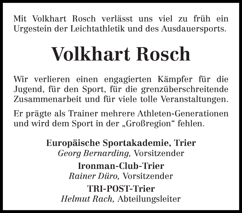  Traueranzeige für Volkhart Rosch vom 13.07.2017 aus trierischer_volksfreund