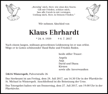 Traueranzeige von Klaus Ehrhardt von trierischer_volksfreund