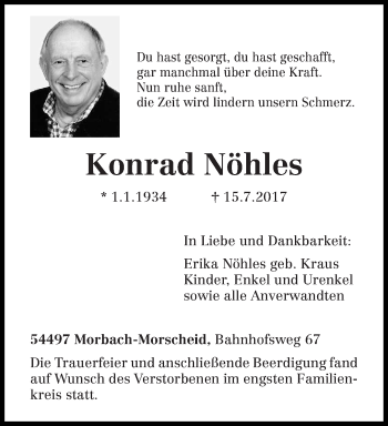 Traueranzeige von Konrad Nöhles von trierischer_volksfreund
