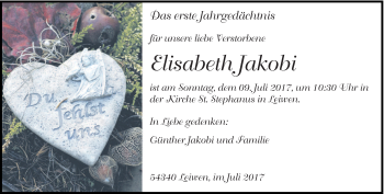 Traueranzeige von Elisabeth Jakobi von trierischer_volksfreund