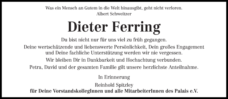  Traueranzeige für Dieter Ferring vom 09.08.2017 aus trierischer_volksfreund
