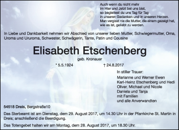 Traueranzeige von Elisabeth Etschenberg von trierischer_volksfreund