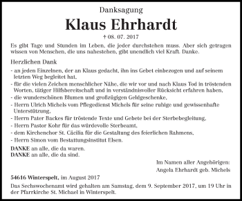 Traueranzeige von Klaus Ehrhardt von trierischer_volksfreund