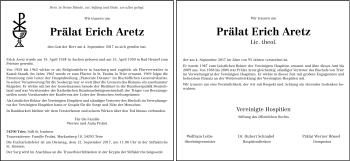 Traueranzeige von Erich Aretz von trierischer_volksfreund