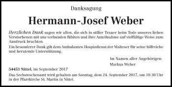 Traueranzeige von Hermann-Josef Weber von trierischer_volksfreund