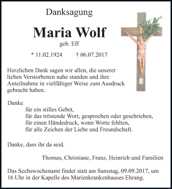 Traueranzeige von Maria Wolf von trierischer_volksfreund