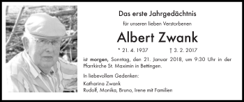 Traueranzeige von Albert Zwank von trierischer_volksfreund