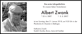 Traueranzeige von Albert Zwank von trierischer_volksfreund