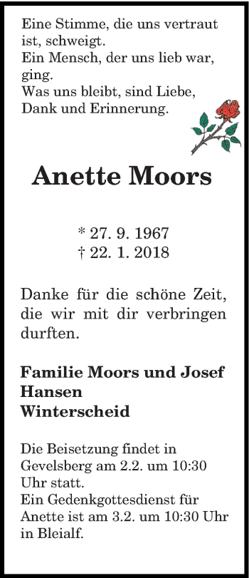 Traueranzeige von Anette Moors von trierischer_volksfreund