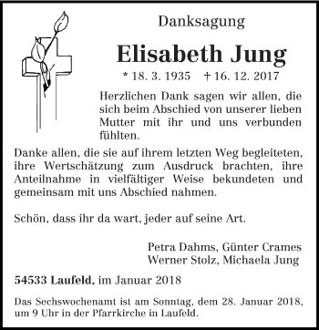 Traueranzeige von Elisabeth Jung von trierischer_volksfreund