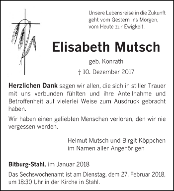 Traueranzeige von Elisabeth Mutsch von trierischer_volksfreund