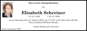 Traueranzeige von Elisabeth Schreiner von trierischer_volksfreund