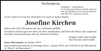 Traueranzeige von Josefine Kirchen von trierischer_volksfreund