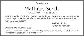 Traueranzeige von Matthias Schilz von trierischer_volksfreund