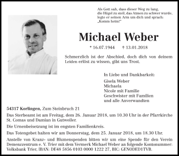Traueranzeige von Michael Weber von trierischer_volksfreund