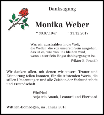 Traueranzeige von Monika Weber von trierischer_volksfreund