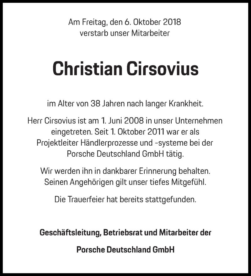  Traueranzeige für Christian Cirsovius vom 13.10.2018 aus trierischer_volksfreund