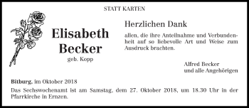 Traueranzeige von Elisabeth Becker von trierischer_volksfreund