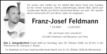 Traueranzeige von Franz-Josef Feldmann von trierischer_volksfreund