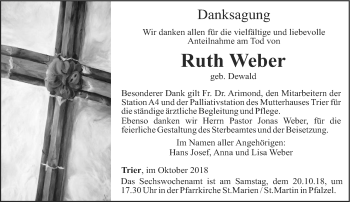 Traueranzeige von Ruth Weber von trierischer_volksfreund